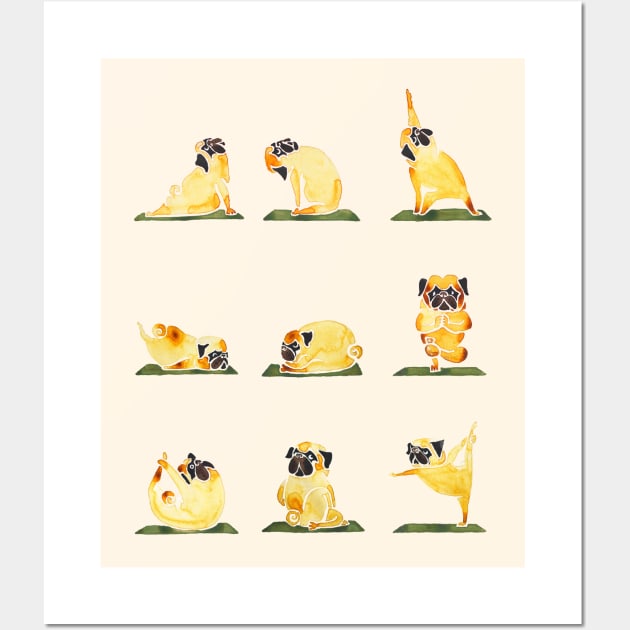 PUG YOGA WATERCOLOR Wall Art by huebucket